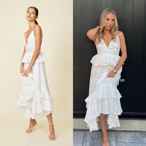 NWT Revolve Line & Dot Lotus Eyelet Midi Dress White - Picture 3 of 7